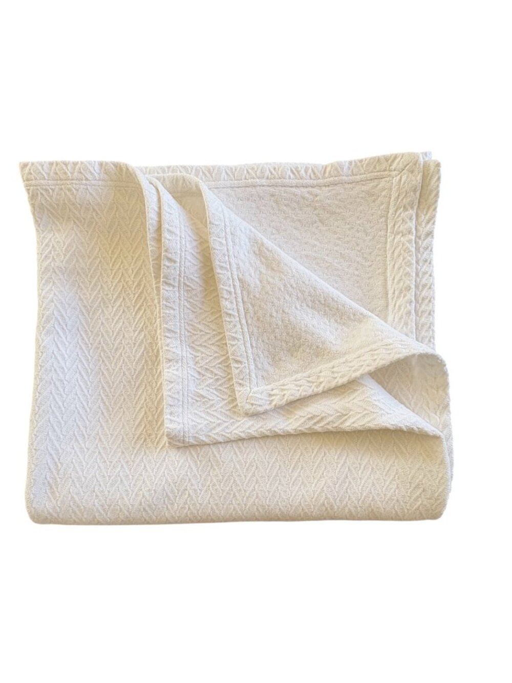 Coverlet 100% White Cotton Herringbone Blanket 75 x 80 Queen Or Large Twin